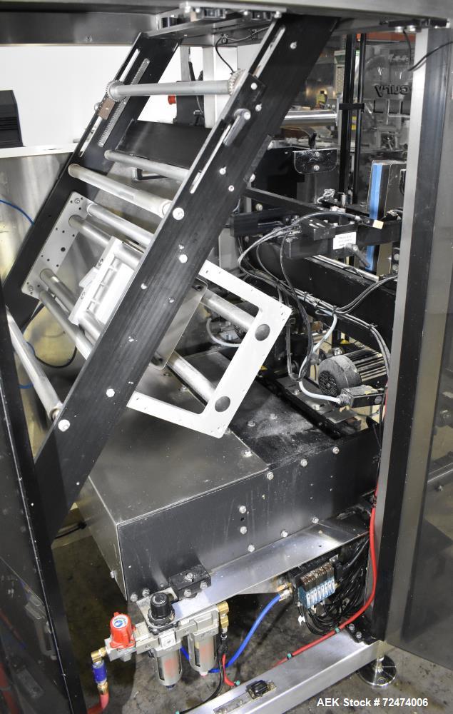 Used Matrix Packaging Mercury HS High Speed Vertical, Form, Fill and Seal Machine. Capable of speeds up to 140 BPM. Bag size range: 1.75" - 11" (Width) x 2.5" - 15" (Length). Has side belt pull downs...